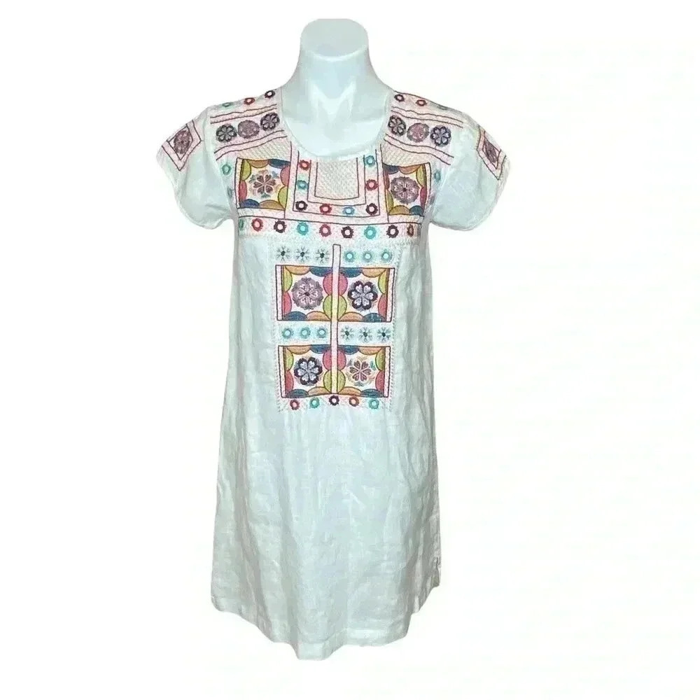 Johnny Was Los Angeles 100% linen embroidered tunic dress size XS